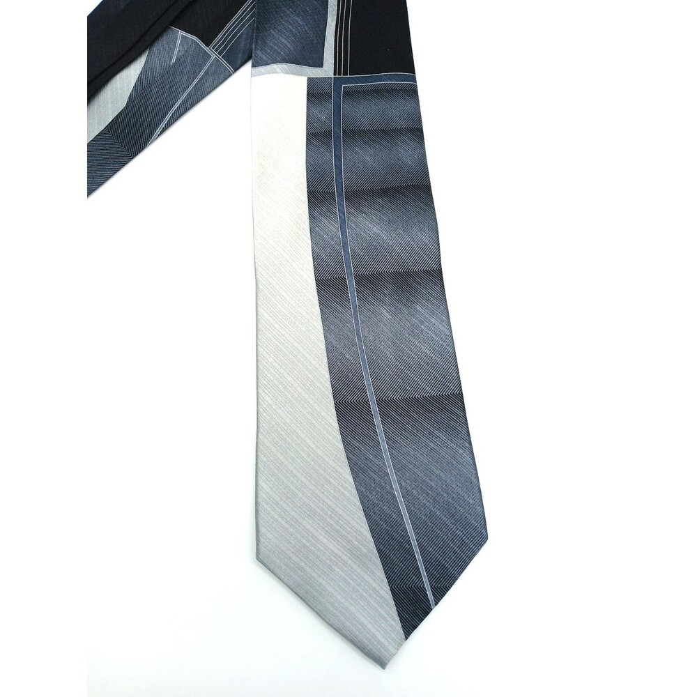 Men's Van Heusen DiPortofino Gray Silver Geometric Striped Neck Tie Wide 60"x4"